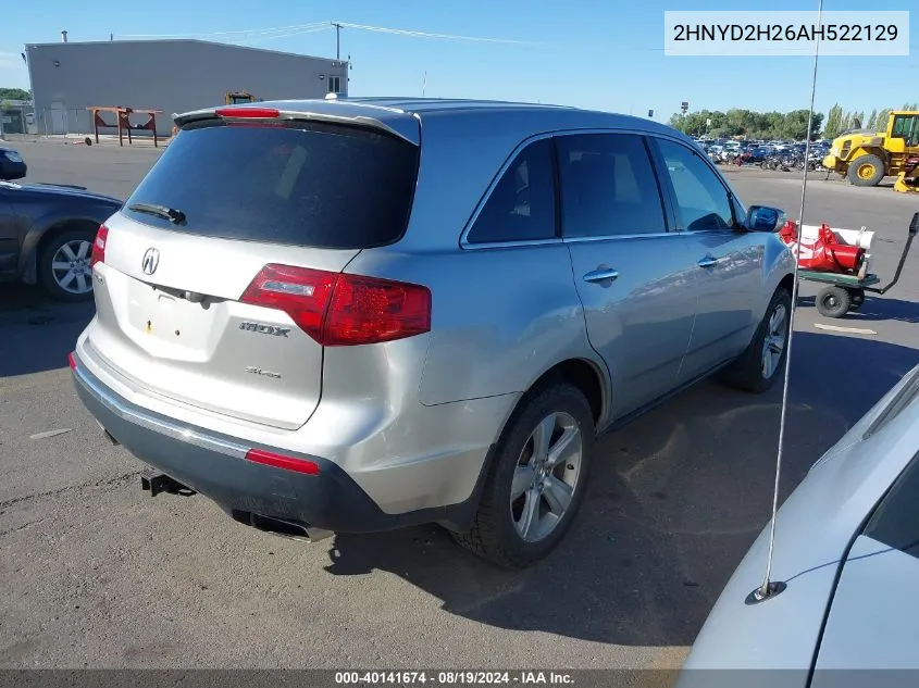 2010 Acura Mdx VIN: 2HNYD2H26AH522129 Lot: 40141674