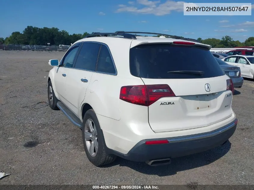 2010 Acura Mdx VIN: 2HNYD2H28AH507647 Lot: 40267294