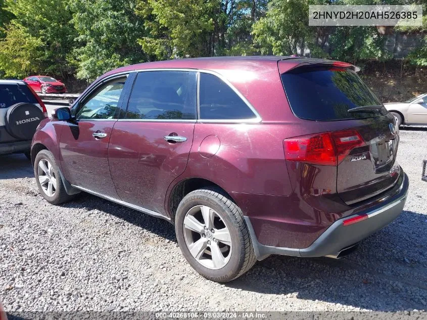 2010 Acura Mdx VIN: 2HNYD2H20AH526385 Lot: 40268106