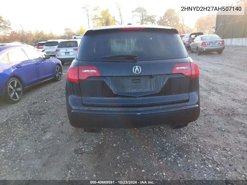 2010 Acura Mdx VIN: 2HNYD2H27AH507140 Lot: 40669581