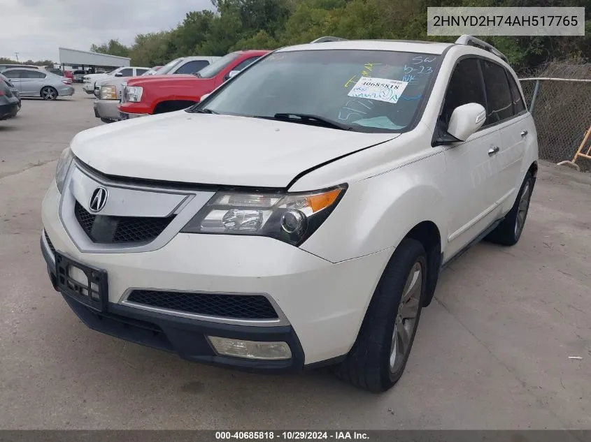 2010 Acura Mdx Advance Package VIN: 2HNYD2H74AH517765 Lot: 40685818