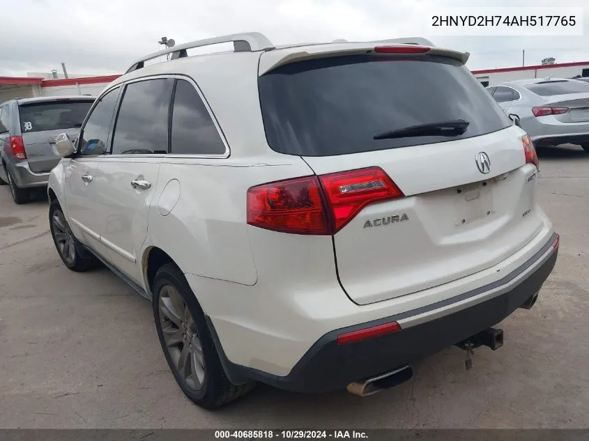 2010 Acura Mdx Advance Package VIN: 2HNYD2H74AH517765 Lot: 40685818