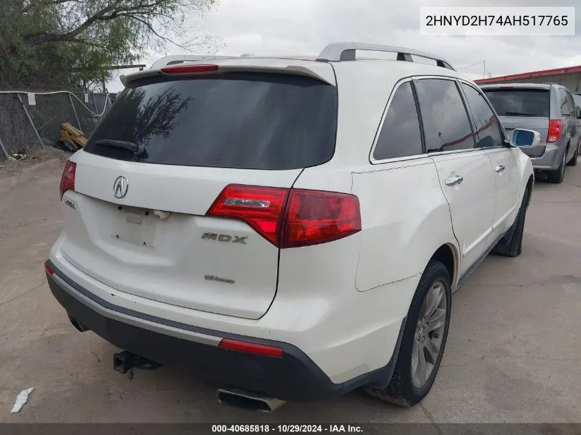 2010 Acura Mdx Advance Package VIN: 2HNYD2H74AH517765 Lot: 40685818