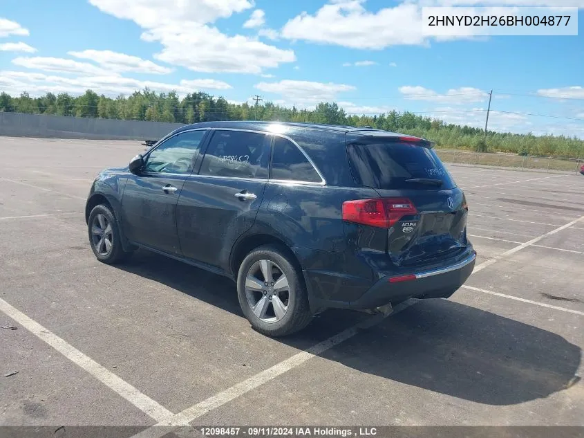 2011 Acura Mdx VIN: 2HNYD2H26BH004877 Lot: 12098457