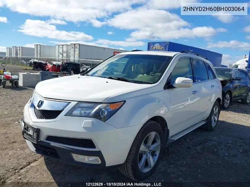 2011 Acura Mdx VIN: 2HNYD2H60BH003064 Lot: 12122629