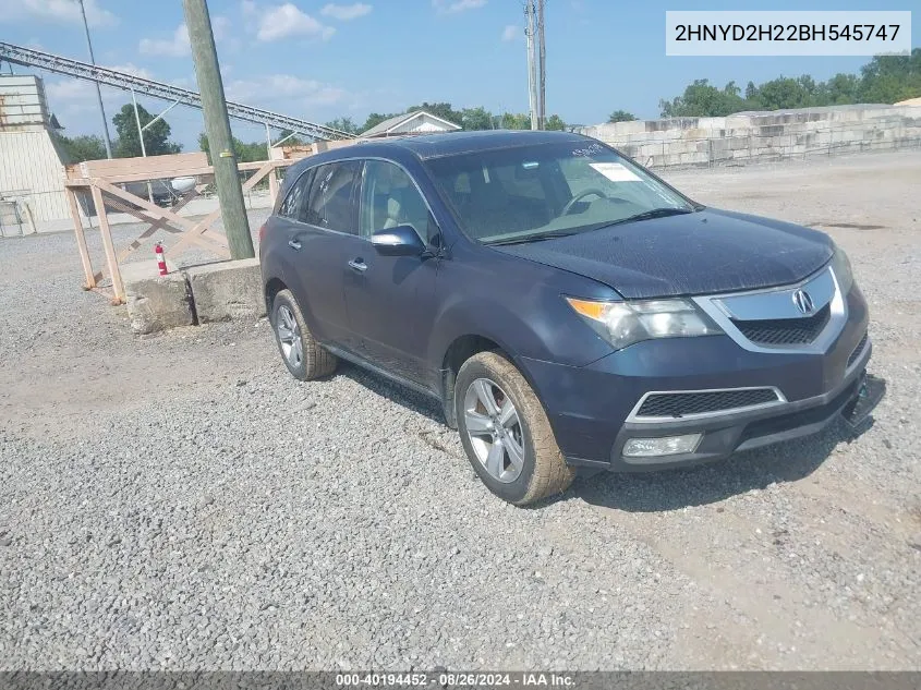 2011 Acura Mdx VIN: 2HNYD2H22BH545747 Lot: 40194452