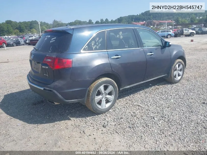 2011 Acura Mdx VIN: 2HNYD2H22BH545747 Lot: 40194452