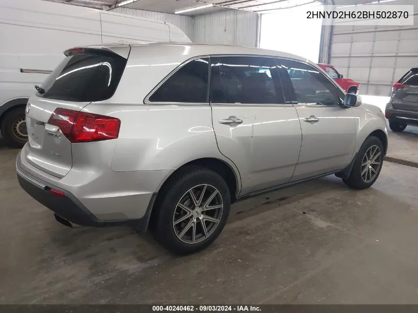 2011 Acura Mdx Technology VIN: 2HNYD2H62BH502870 Lot: 40240462