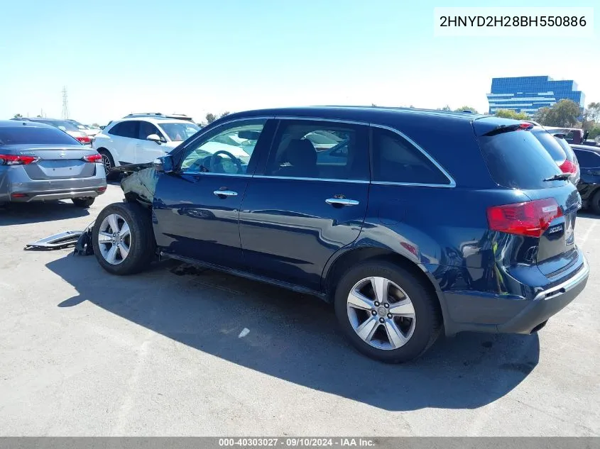 2011 Acura Mdx VIN: 2HNYD2H28BH550886 Lot: 40303027