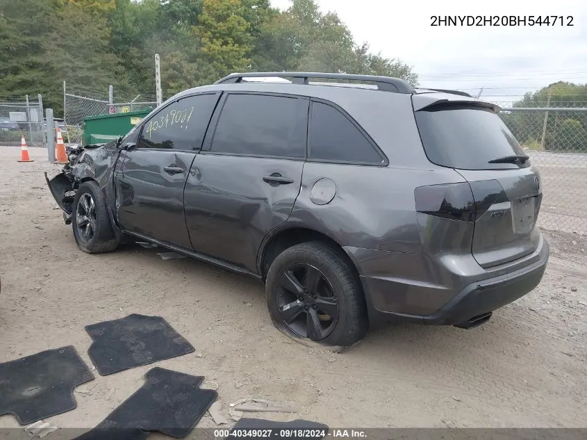 2011 Acura Mdx VIN: 2HNYD2H20BH544712 Lot: 40349027