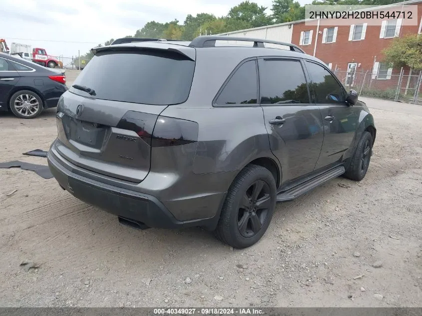 2011 Acura Mdx VIN: 2HNYD2H20BH544712 Lot: 40349027