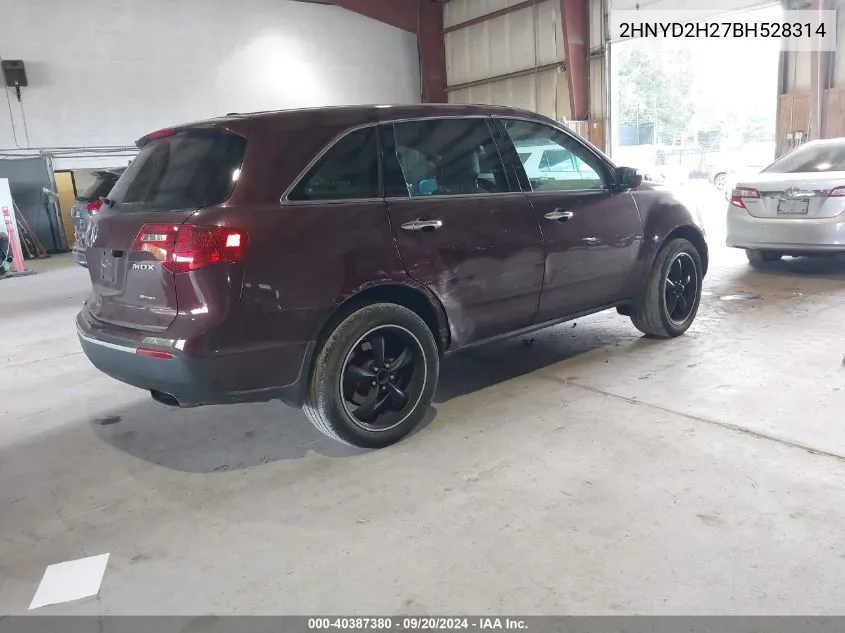 2011 Acura Mdx VIN: 2HNYD2H27BH528314 Lot: 40387380