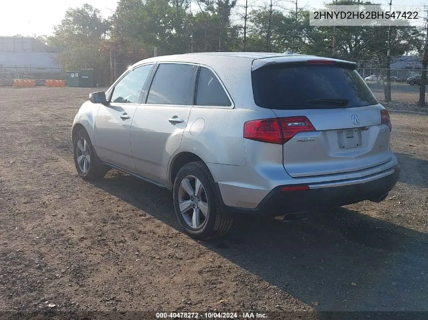 2011 Acura Mdx Technology Package VIN: 2HNYD2H62BH547422 Lot: 40478272