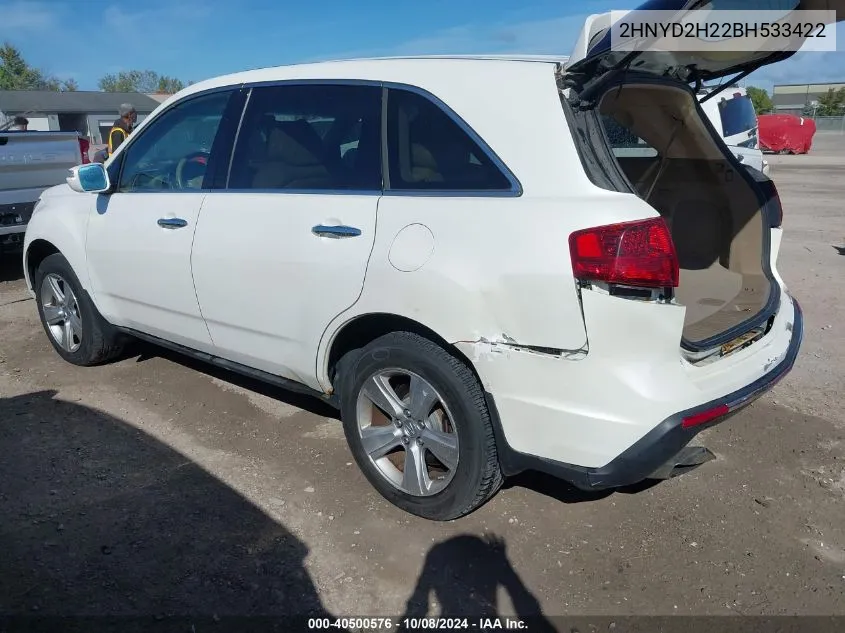 2011 Acura Mdx VIN: 2HNYD2H22BH533422 Lot: 40500576