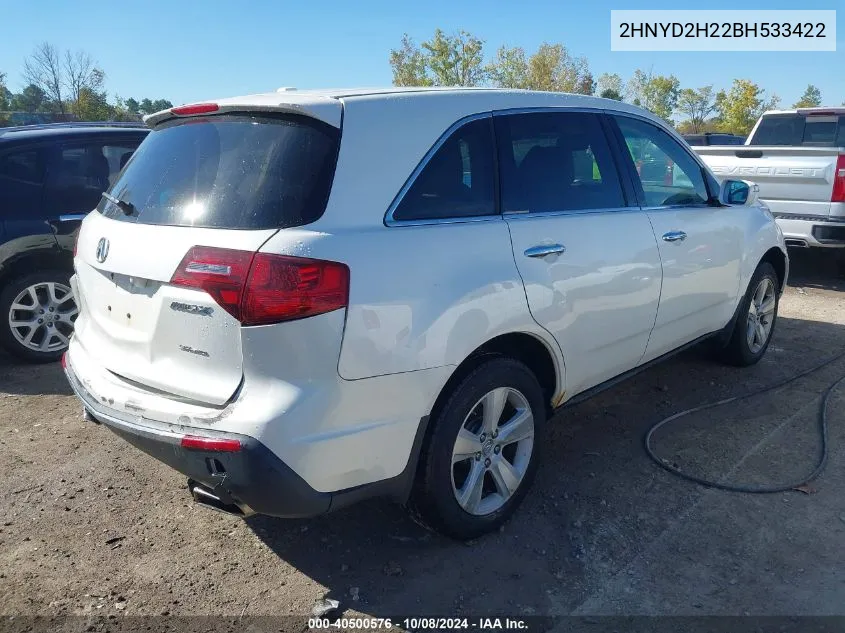 2011 Acura Mdx VIN: 2HNYD2H22BH533422 Lot: 40500576