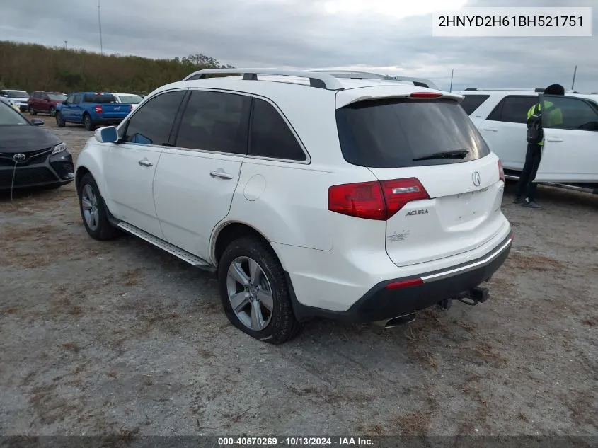 2011 Acura Mdx Technology Package VIN: 2HNYD2H61BH521751 Lot: 40570269