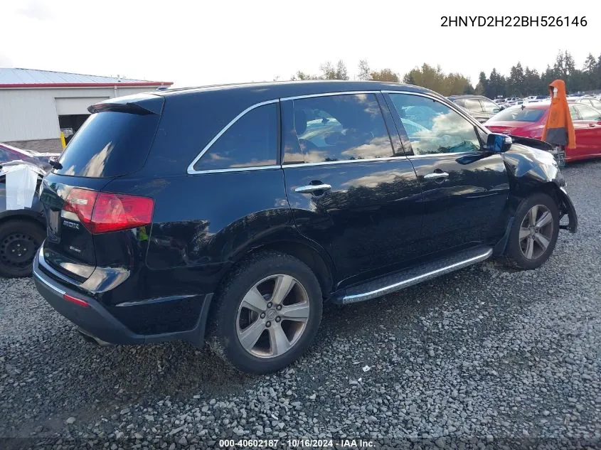 2011 Acura Mdx VIN: 2HNYD2H22BH526146 Lot: 40602187