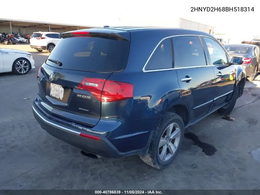 2011 Acura Mdx Technology Package VIN: 2HNYD2H68BH518314 Lot: 40786839