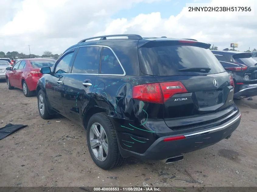 2011 Acura Mdx VIN: 2HNYD2H23BH517956 Lot: 40808553