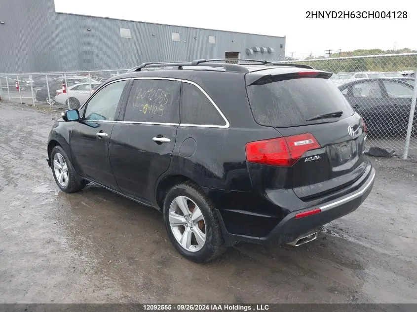 2012 Acura Mdx VIN: 2HNYD2H63CH004128 Lot: 12092555