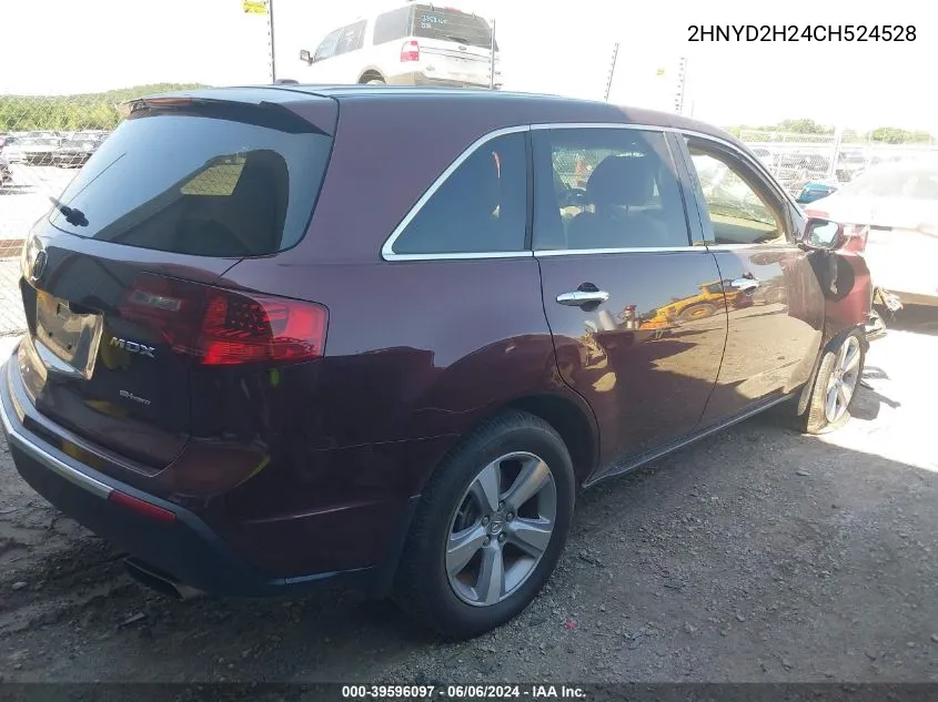 2012 Acura Mdx VIN: 2HNYD2H24CH524528 Lot: 39596097