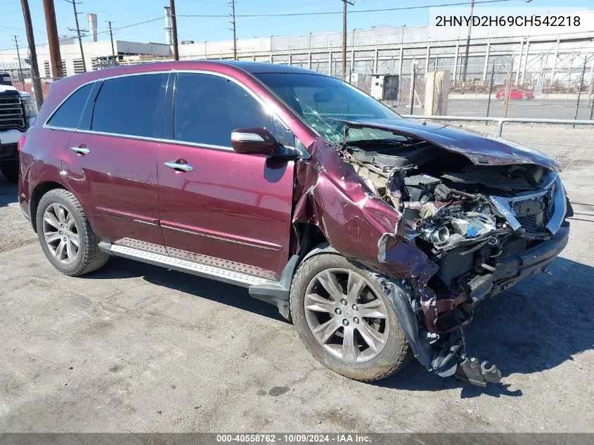 2012 Acura Mdx Advance Package VIN: 2HNYD2H69CH542218 Lot: 40558762