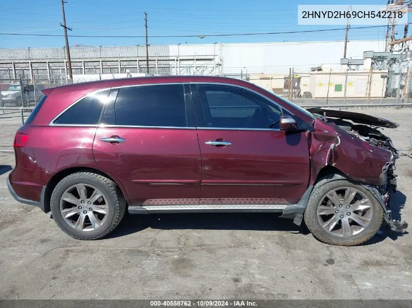 2012 Acura Mdx Advance Package VIN: 2HNYD2H69CH542218 Lot: 40558762