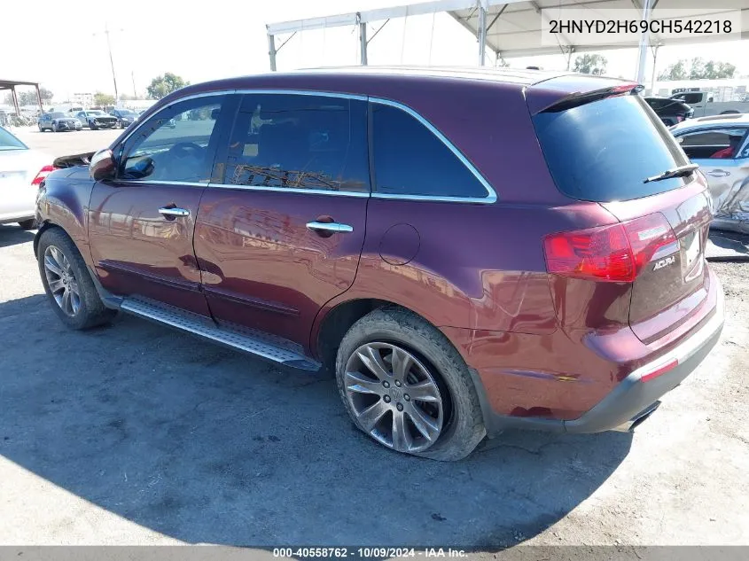 2012 Acura Mdx Advance Package VIN: 2HNYD2H69CH542218 Lot: 40558762