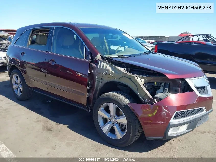 2012 Acura Mdx VIN: 2HNYD2H29CH509278 Lot: 40696387