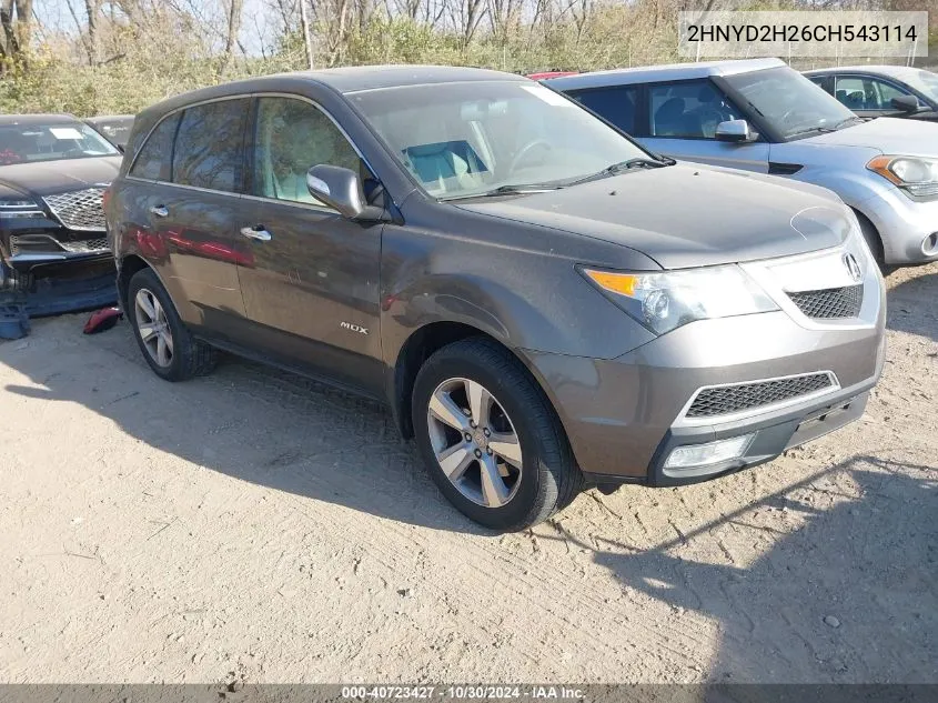 2012 Acura Mdx VIN: 2HNYD2H26CH543114 Lot: 40723427