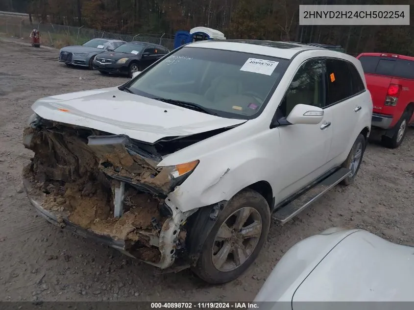 2012 Acura Mdx VIN: 2HNYD2H24CH502254 Lot: 40898702