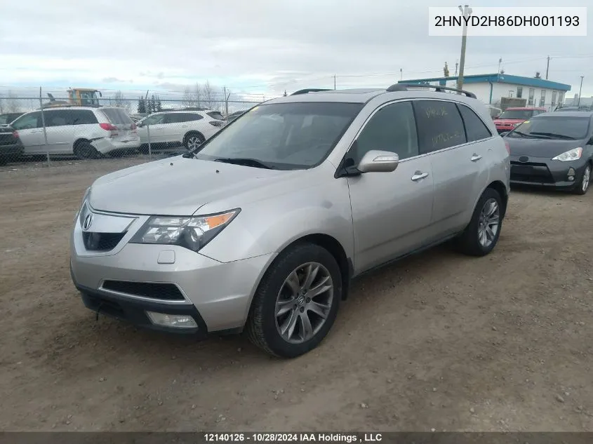 2013 Acura Mdx VIN: 2HNYD2H86DH001193 Lot: 12140126