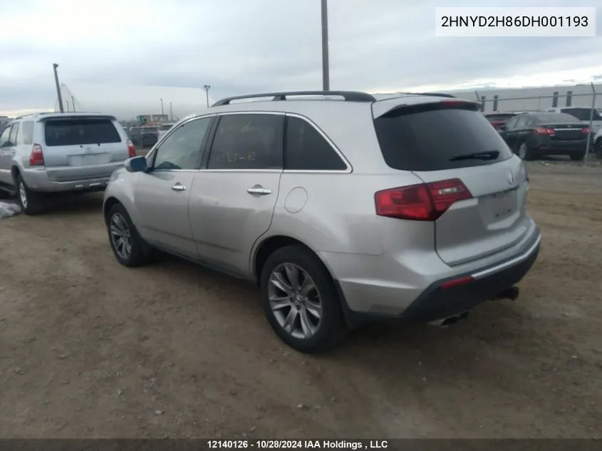 2013 Acura Mdx VIN: 2HNYD2H86DH001193 Lot: 12140126