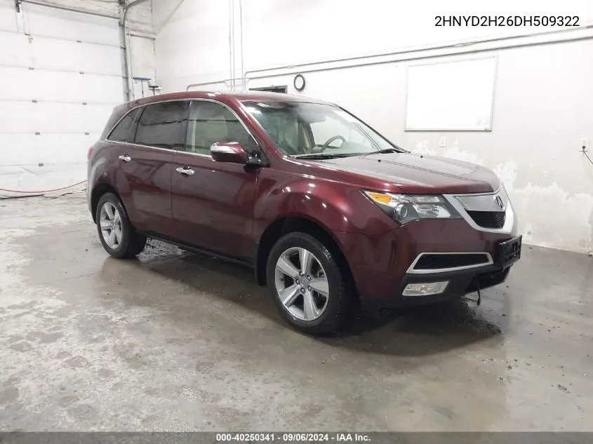 2013 Acura Mdx VIN: 2HNYD2H26DH509322 Lot: 40250341