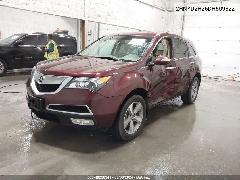 2013 Acura Mdx VIN: 2HNYD2H26DH509322 Lot: 40250341