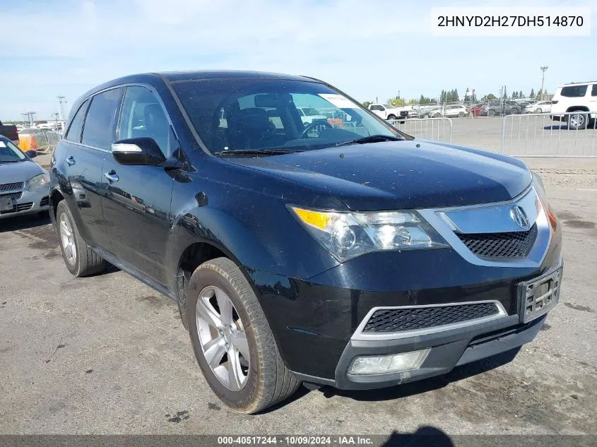 2013 Acura Mdx VIN: 2HNYD2H27DH514870 Lot: 40517244