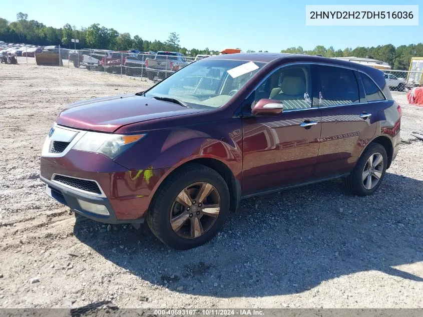 2013 Acura Mdx VIN: 2HNYD2H27DH516036 Lot: 40593167