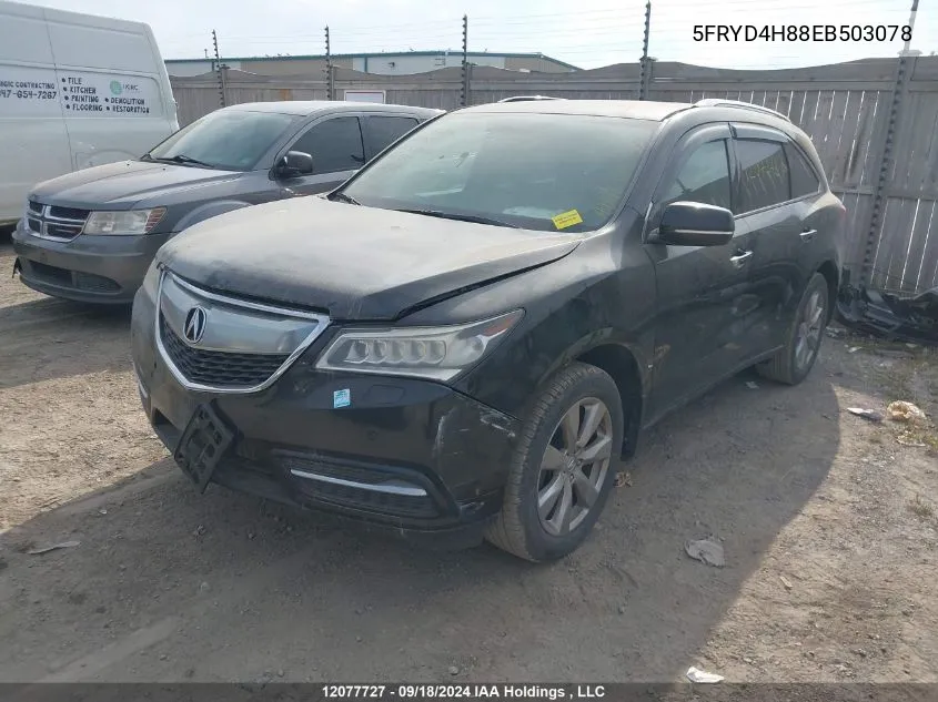 2014 Acura Mdx VIN: 5FRYD4H88EB503078 Lot: 12077727