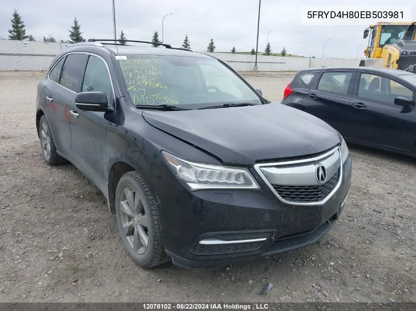 2014 Acura Mdx VIN: 5FRYD4H80EB503981 Lot: 12078102