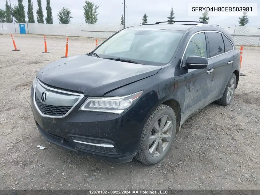 2014 Acura Mdx VIN: 5FRYD4H80EB503981 Lot: 12078102