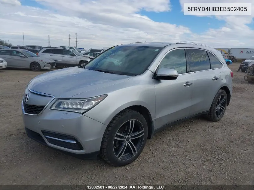 2014 Acura Mdx VIN: 5FRYD4H83EB502405 Lot: 12082581