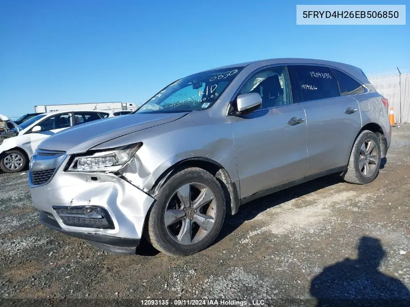 2014 Acura Mdx VIN: 5FRYD4H26EB506850 Lot: 12093135