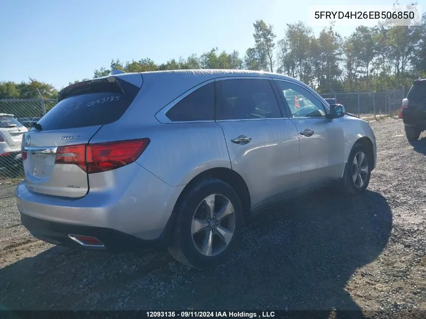 2014 Acura Mdx VIN: 5FRYD4H26EB506850 Lot: 12093135