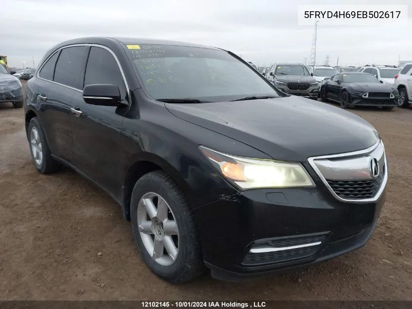 2014 Acura Mdx VIN: 5FRYD4H69EB502617 Lot: 12102145