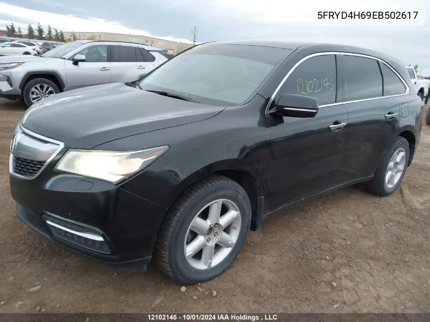 2014 Acura Mdx VIN: 5FRYD4H69EB502617 Lot: 12102145