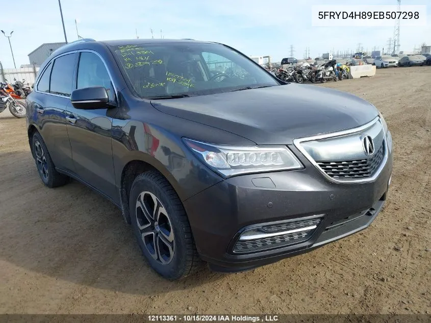 2014 Acura Mdx VIN: 5FRYD4H89EB507298 Lot: 12113361