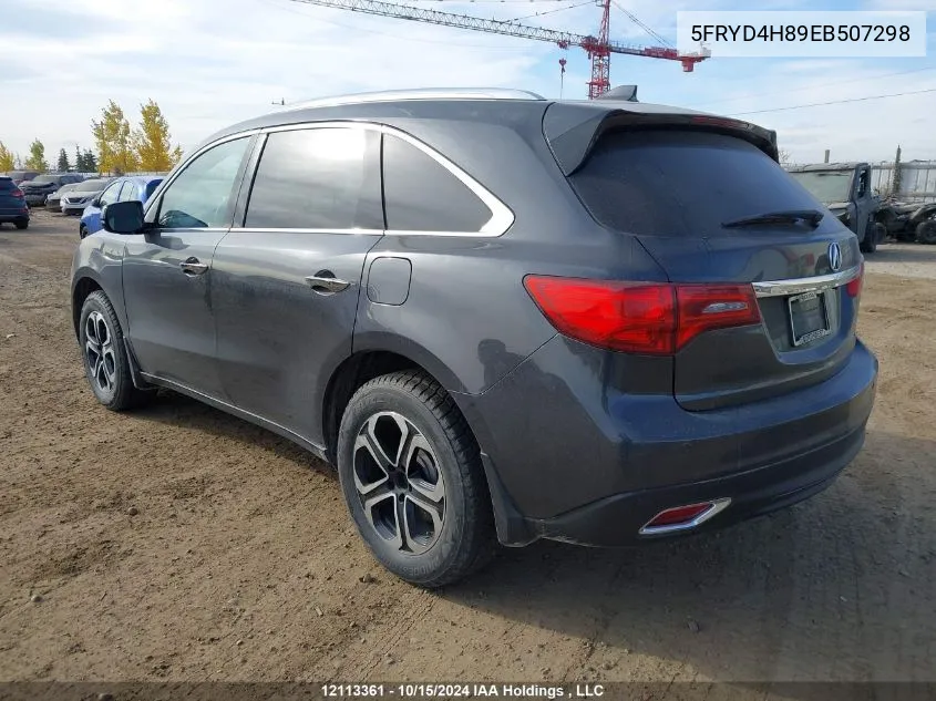 2014 Acura Mdx VIN: 5FRYD4H89EB507298 Lot: 12113361