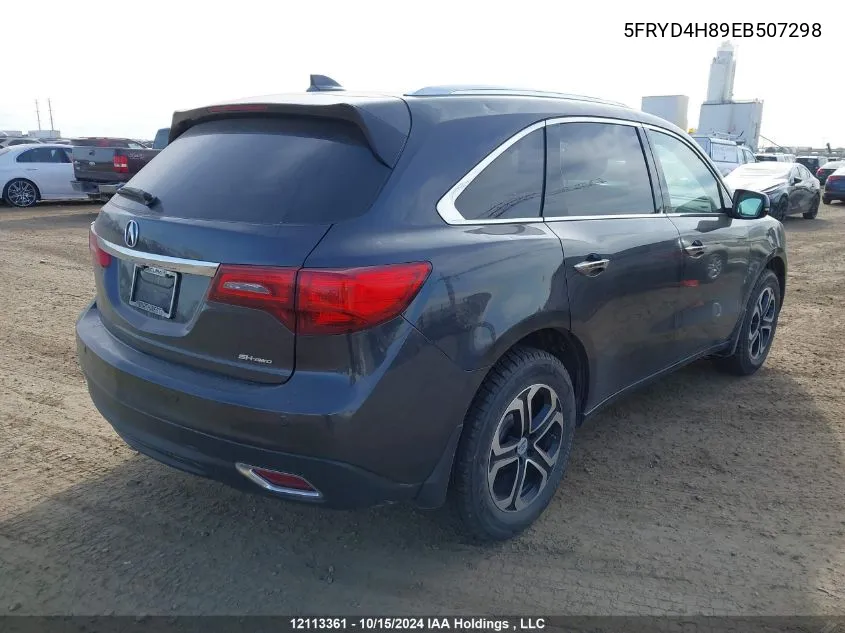 2014 Acura Mdx VIN: 5FRYD4H89EB507298 Lot: 12113361