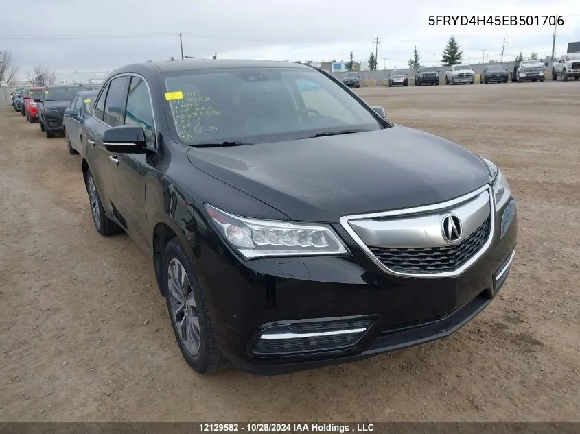 2014 Acura Mdx VIN: 5FRYD4H45EB501706 Lot: 12129582