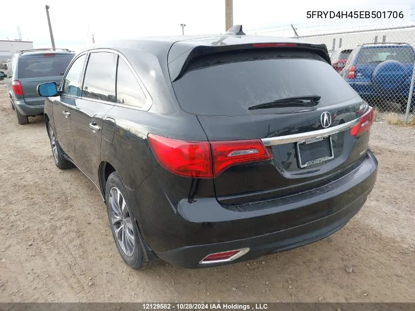 2014 Acura Mdx VIN: 5FRYD4H45EB501706 Lot: 12129582